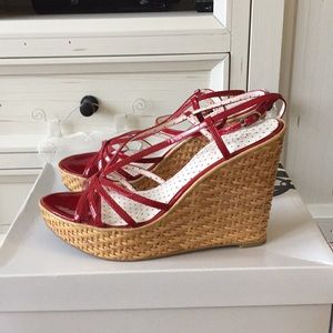 Guess Birdie Red Patent Strap Wedges